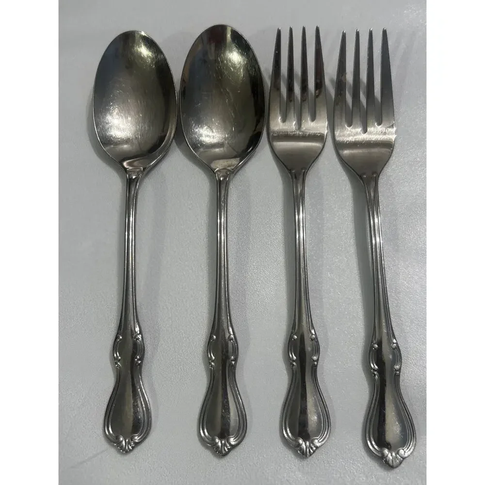 Reed & Barton CAMELOT Set of 4 Flatware 2 Teaspoons 2 Salad Forks 6.5” Stainless